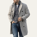 Dama Washington Voss men's double breasted wool coat cream long - front view