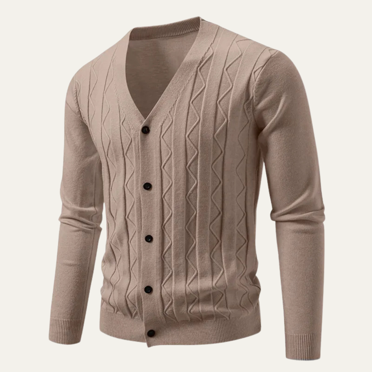 Axel | Men's V Neck Cardigan Sweater Gray Cable Knit Button Front