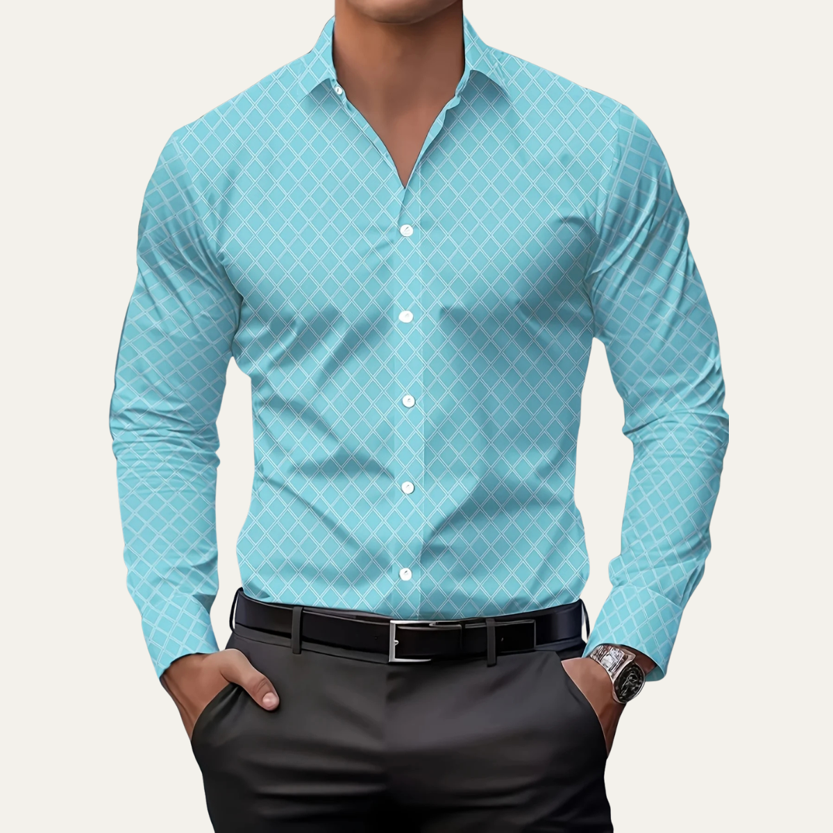 Kade | Men's Geometric Print Button Up Shirt Rose Pink
