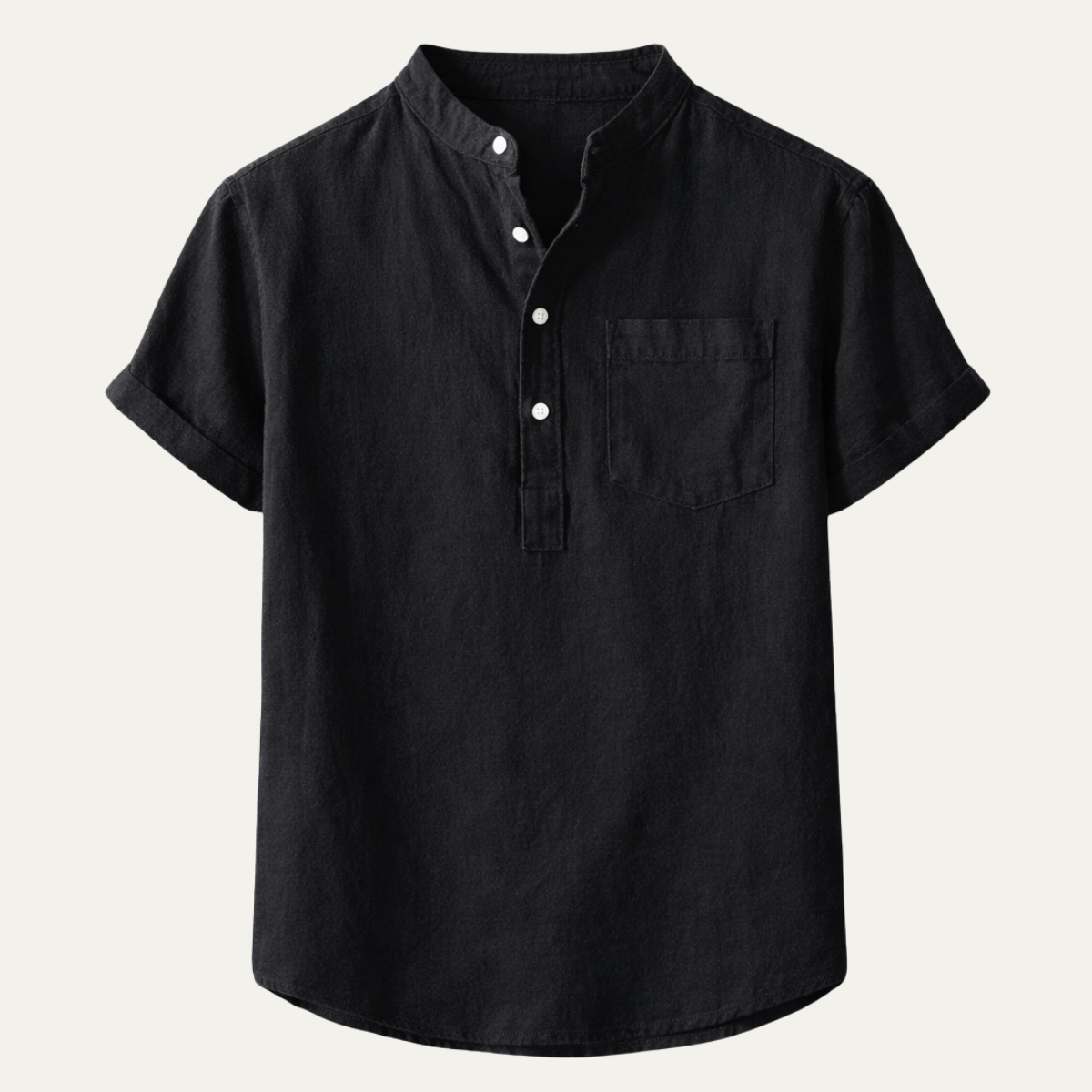 Axel | Men's Henley Shirt Black Short Sleeve Chest Pocket