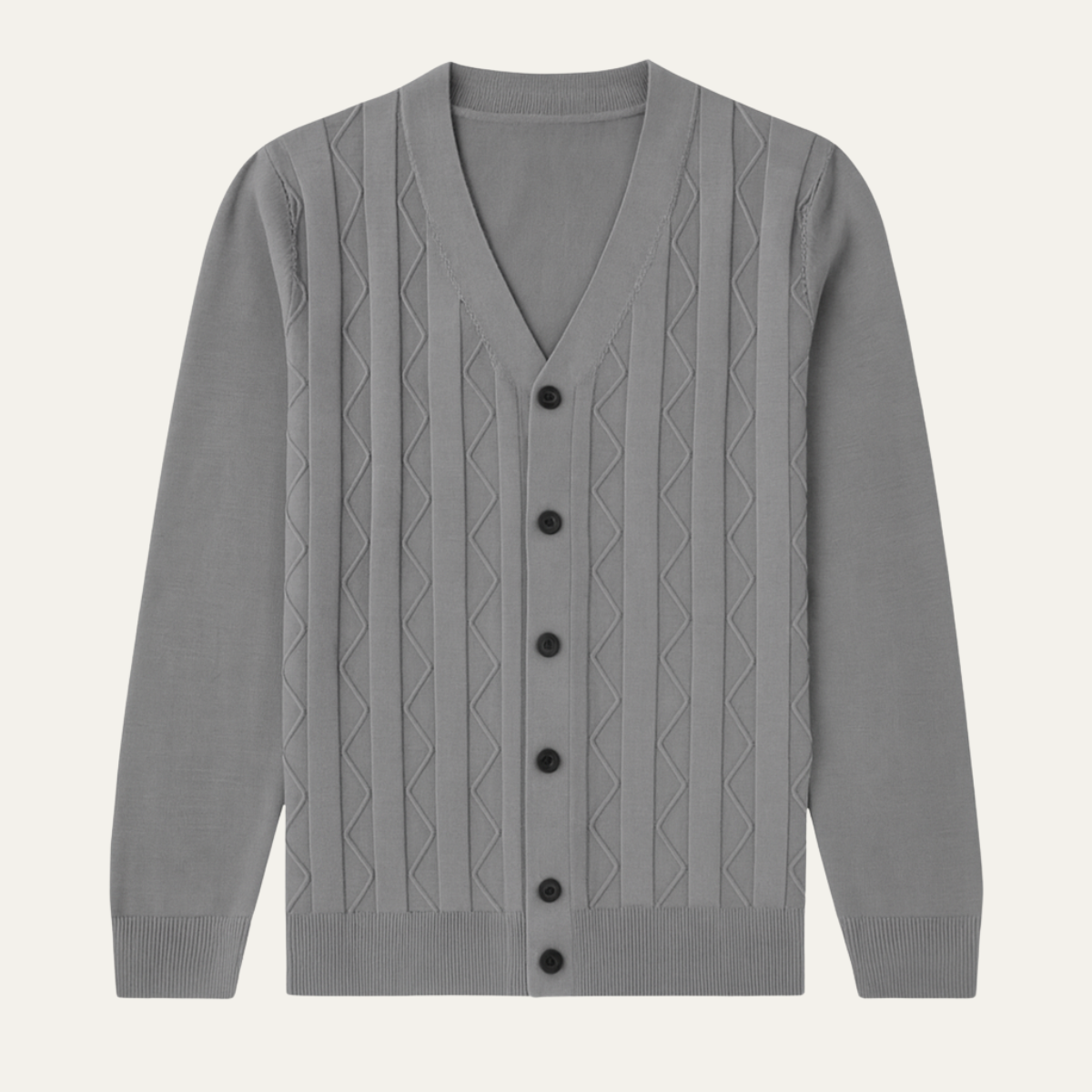Axel | Men's V Neck Cardigan Sweater Gray Cable Knit Button Front