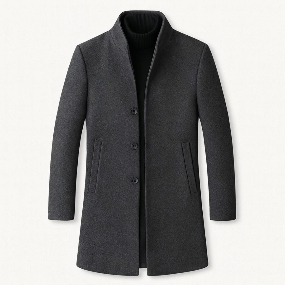 Voss | Men's Navy Wool Overcoat Button Front