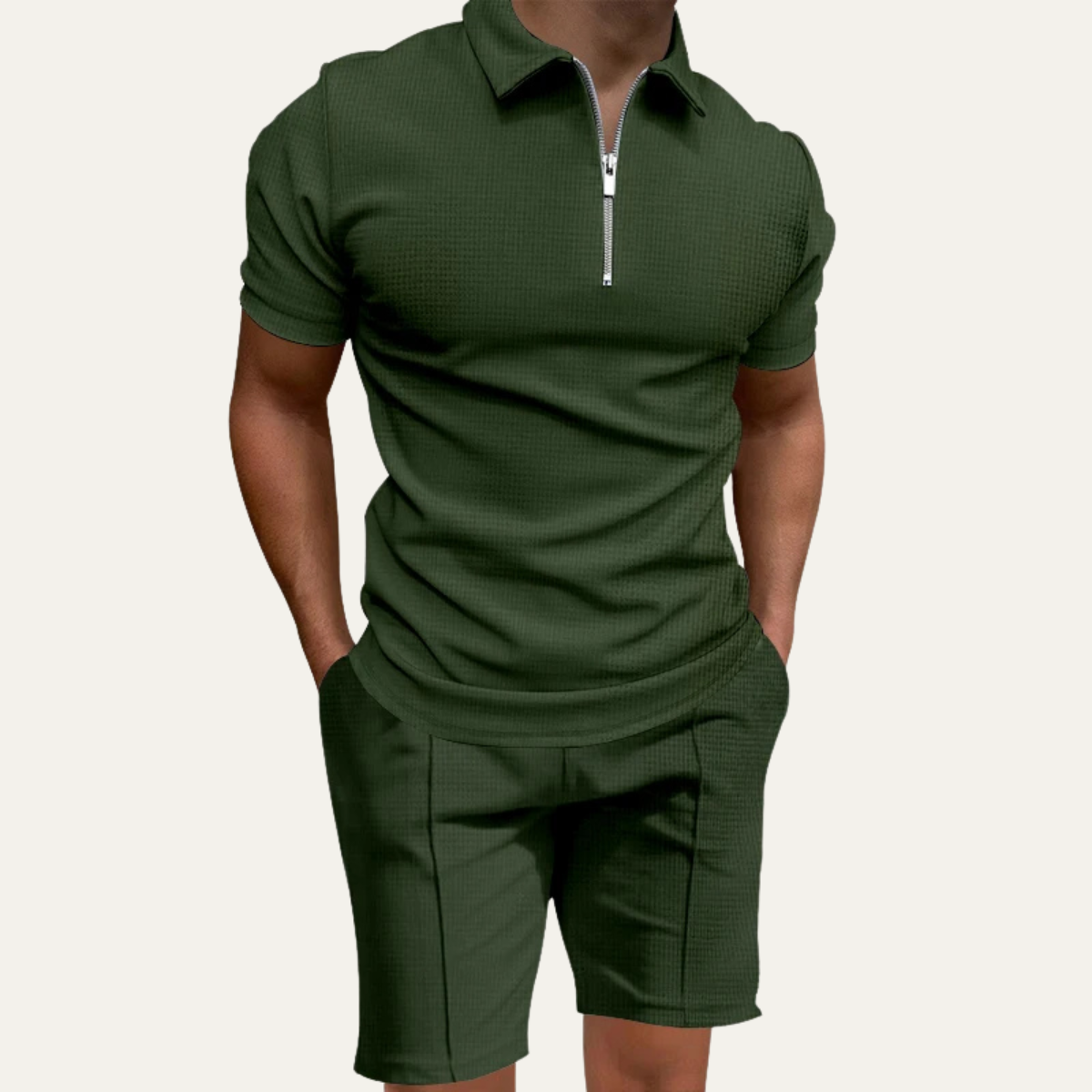 Jasper | Men's Sweatsuit Navy Ribbed Short Sleeve Zip Polo