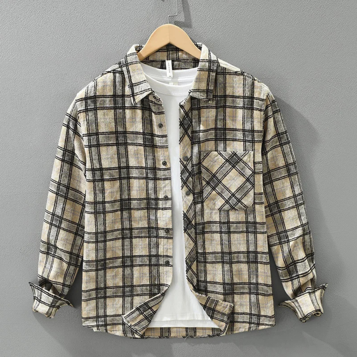 Ash | Men's Vintage Plaid Flannel Shirt Cream Black