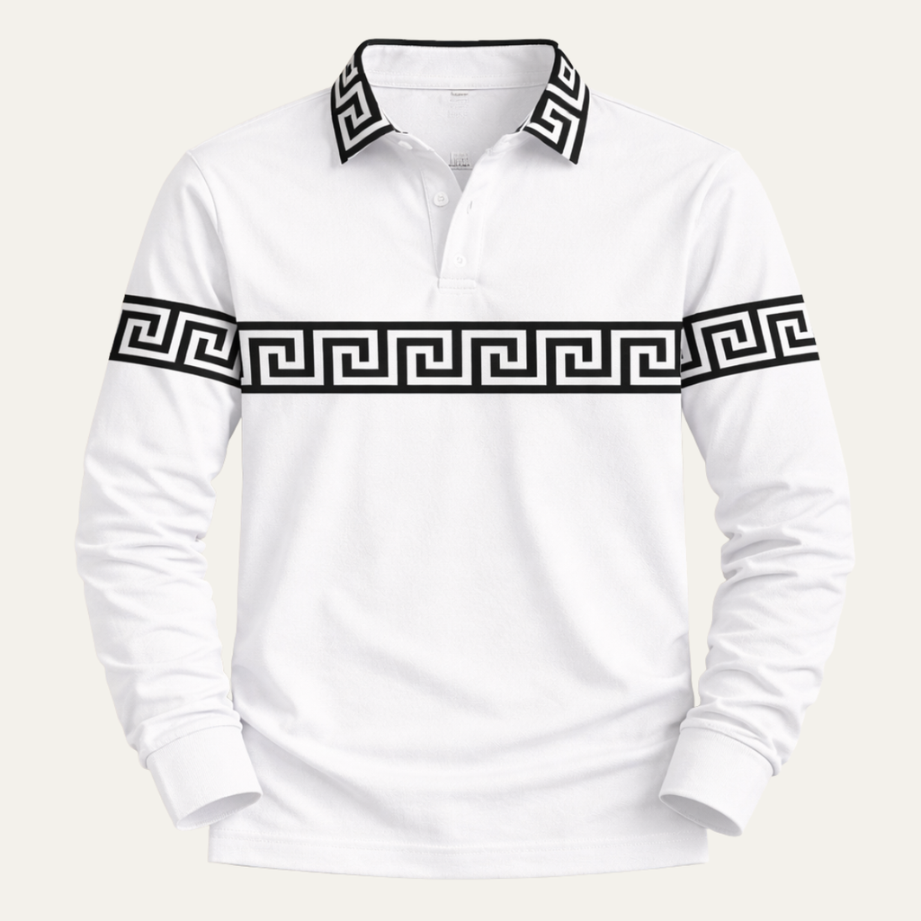 Dama Washington Kai men's greek key polo shirt white long sleeve - view 6