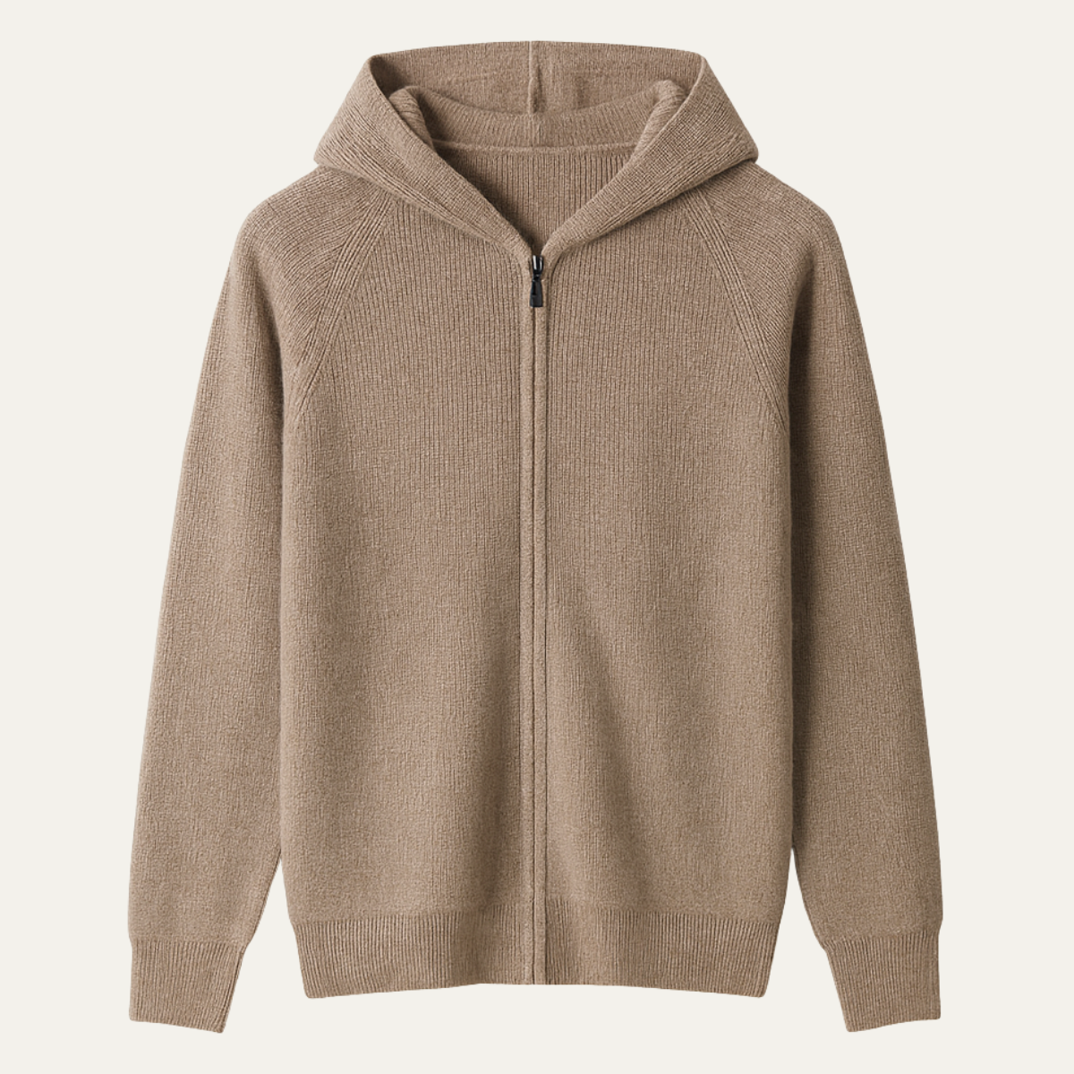 Callum | Men's Ribbed Hooded Zip Up Cardigan Cream