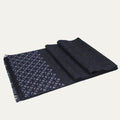 Dama Washington Axel men's cashmere merino scarf black geometric pattern fringe - front view