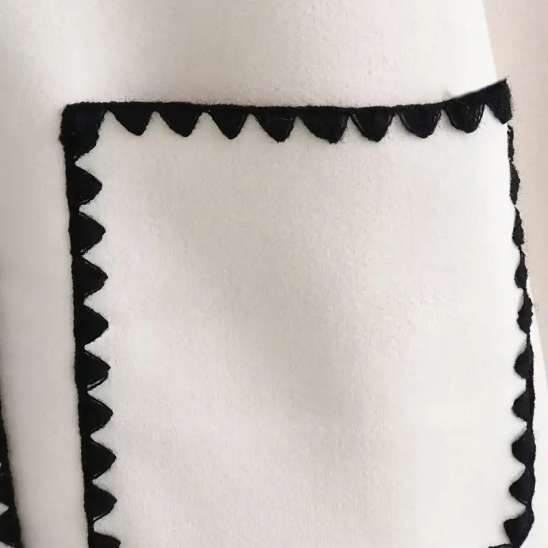 Sable | Women's Wool Coat Cream Black Trim Pocket Detail