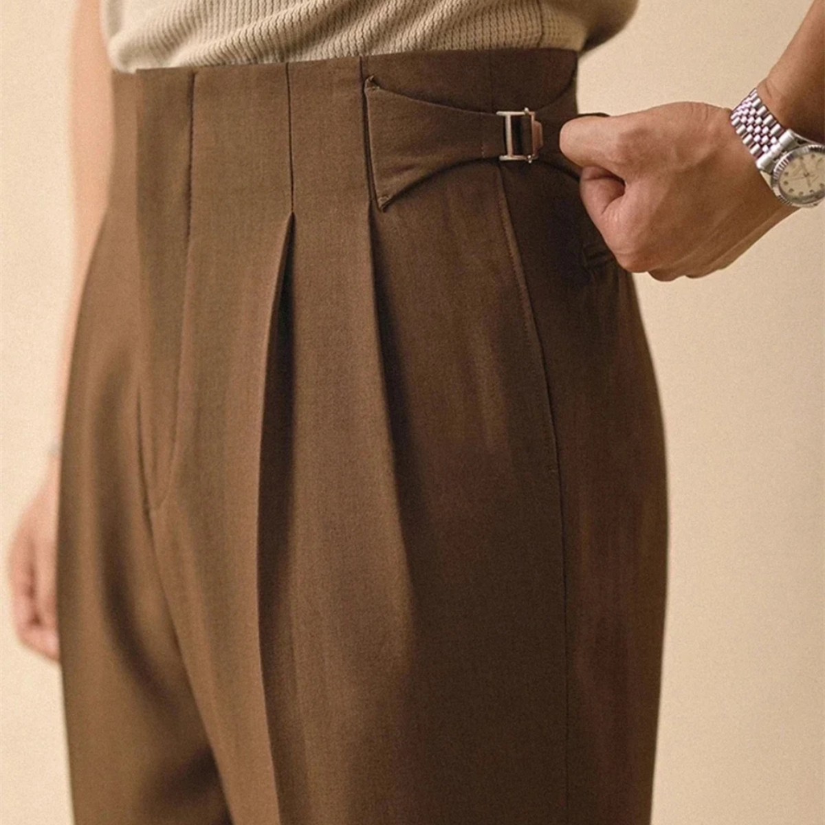 Beau | Men's Pleated Dress Pants Cream High Waist