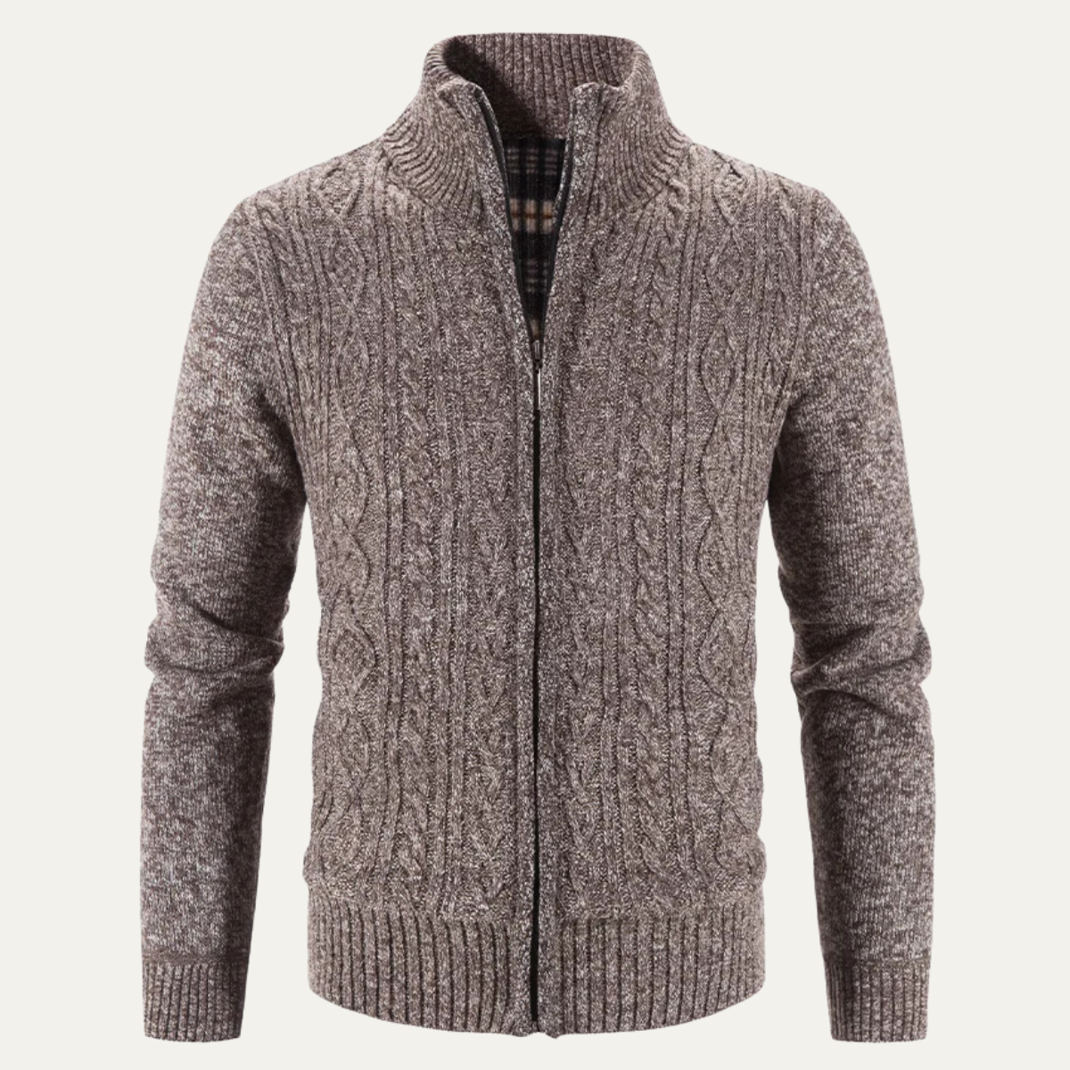 Bram | Men's Cable Knit Cardigan Gray Zip Up