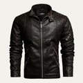 Dama Washington Axel men's leather jacket black quilted collared - front view