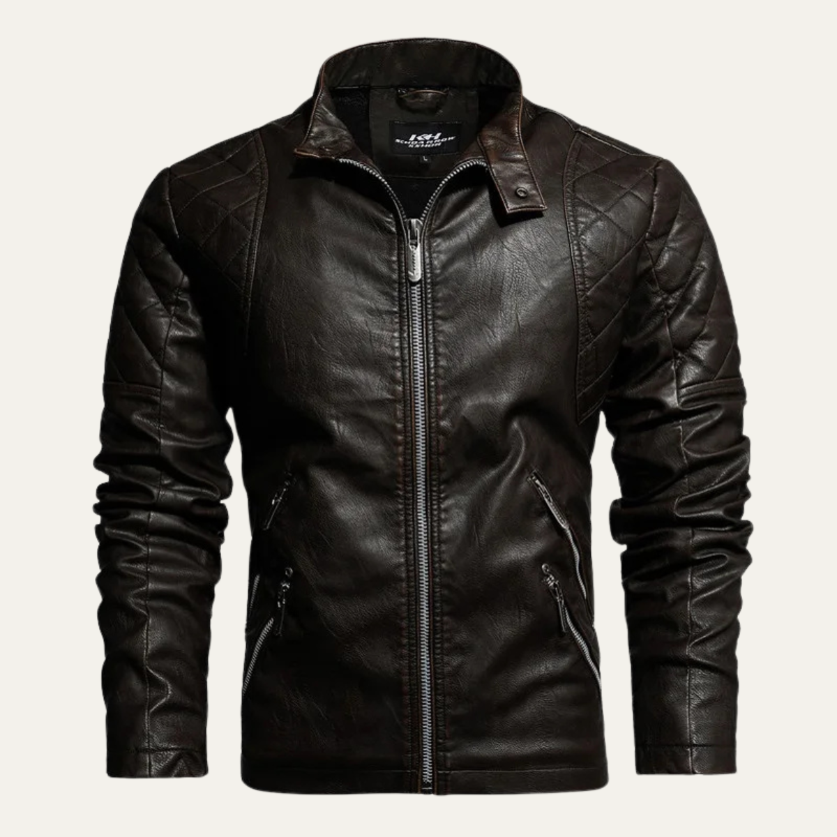 Axel | Men's Leather Jacket Black Quilted Collared