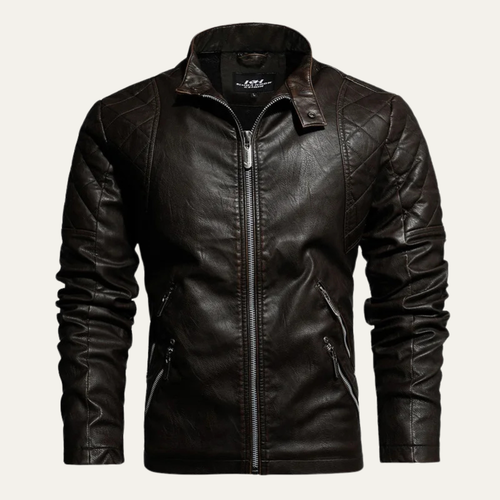 Dama Washington Axel men's leather jacket black quilted collared - front view