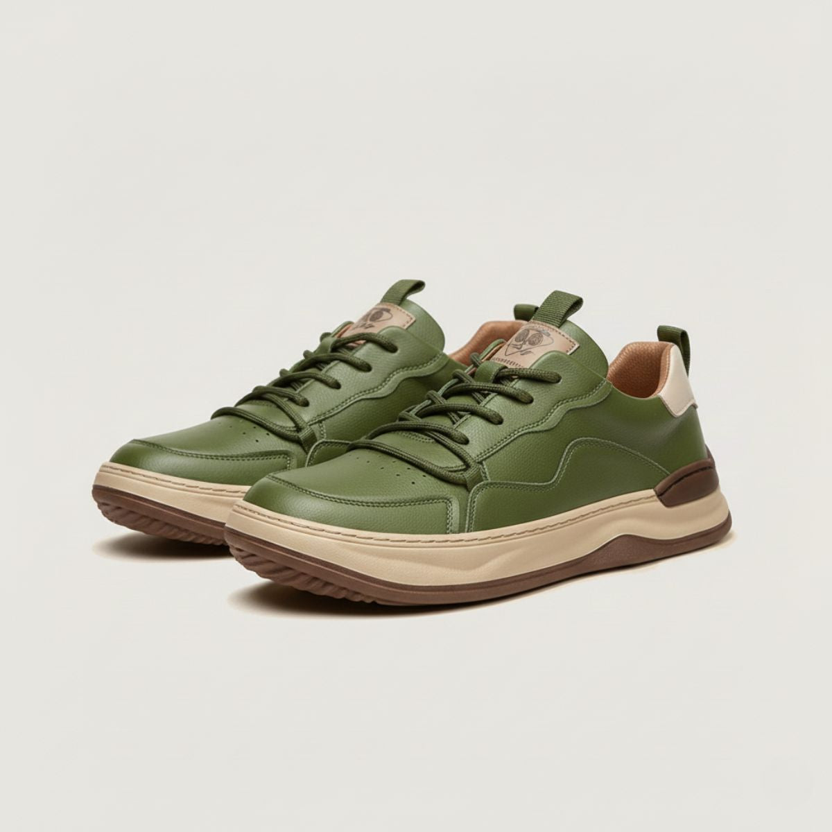 Kai | Men's Leather Low Top Sneaker Sage Green Cream Sole