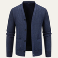 Dama Washington Rhys men's cable knit cardigan navy button up casual - front view