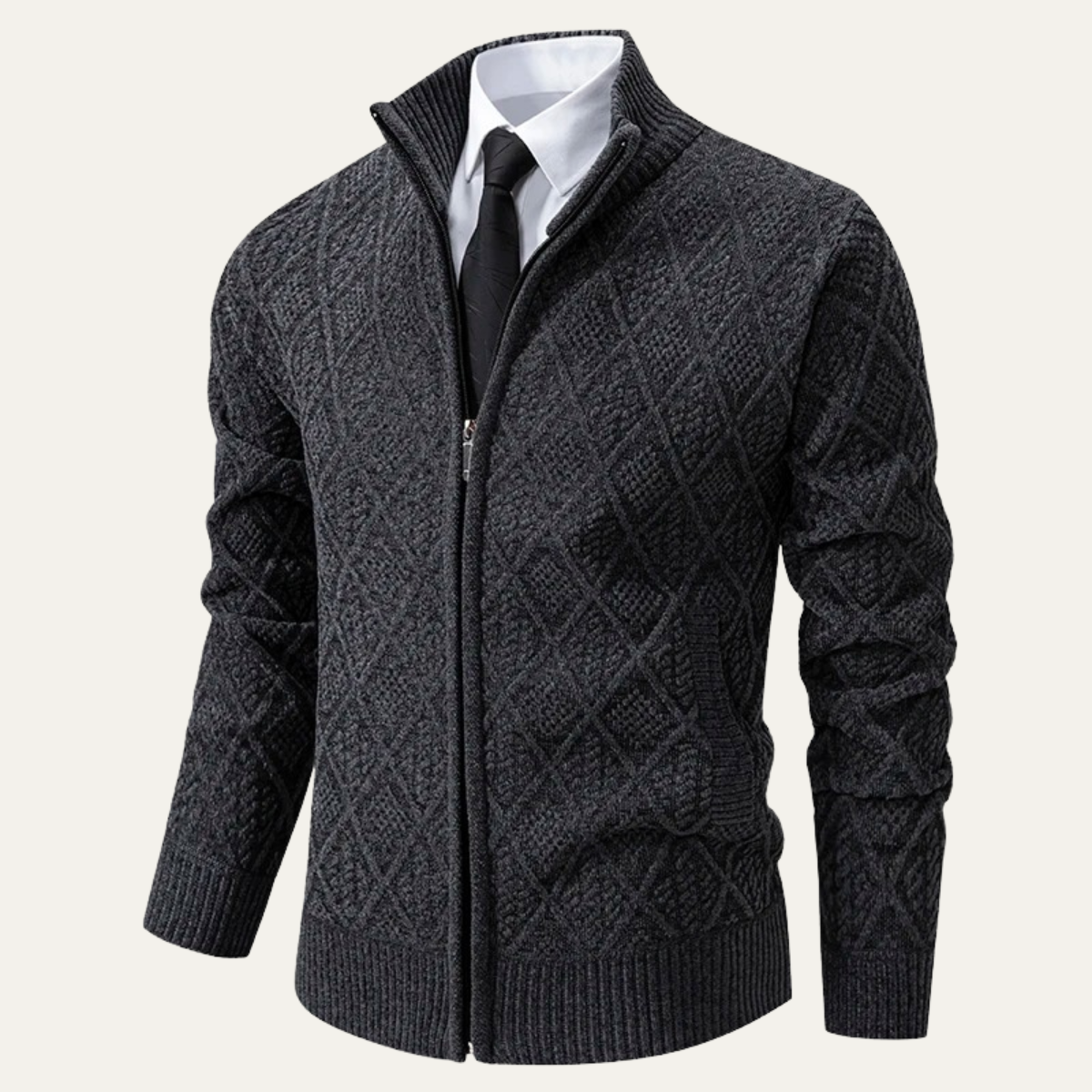 Ezra | Men's Smart Casual Diamond Patterned Cardigan Cream