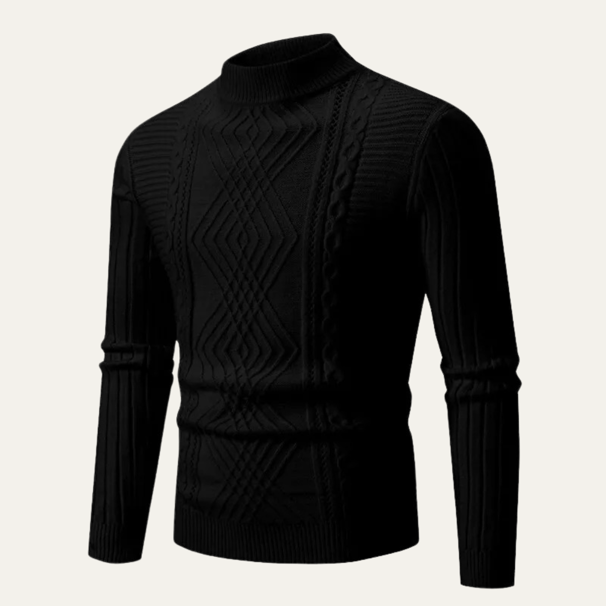 Jude | Men's Mock Neck Cable Knit Sweater Black
