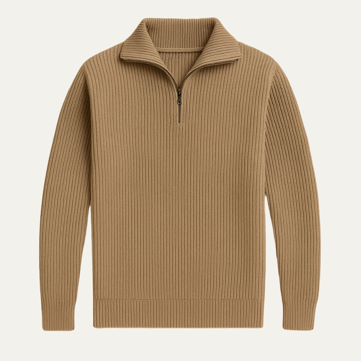 Wren | Men's Quarter Zip Sweater Black Ribbed Knit