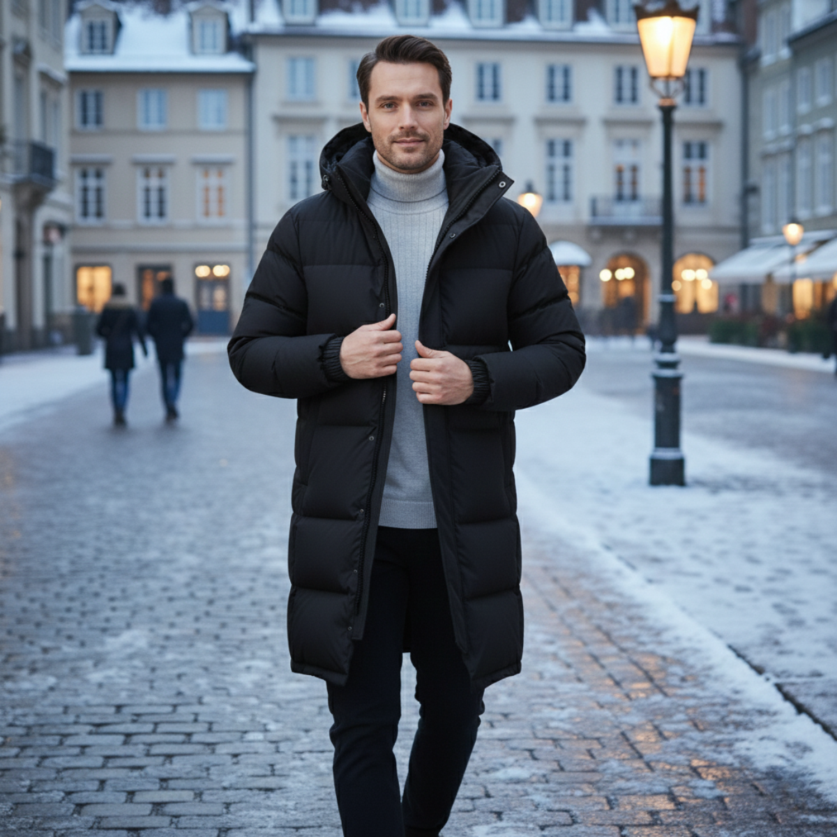 Wyatt | Men's Puffer Jacket Cream Hooded Longline
