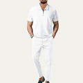Dama Washington Callum men's sweatsuit white textured short sleeve polo - front view