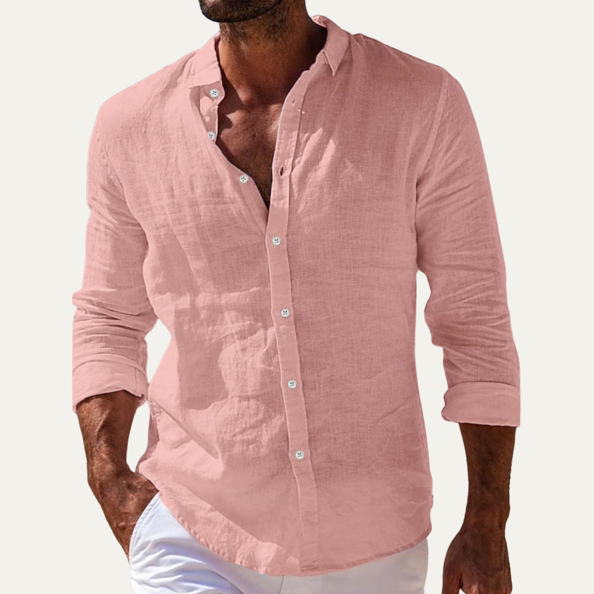 Nash | Men's Linen Button Up Shirt Rose Pink Long Sleeve