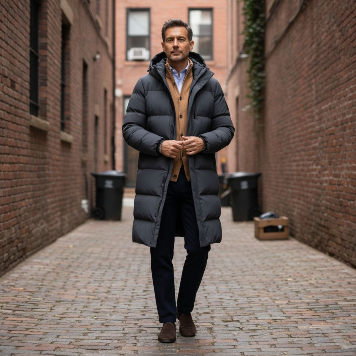 Ashton | Men's Puffer Coat Black Longline Hooded