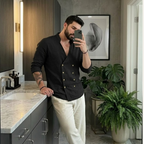 Dama Washington Sage men's double breasted linen shirt cream long sleeve - view 4