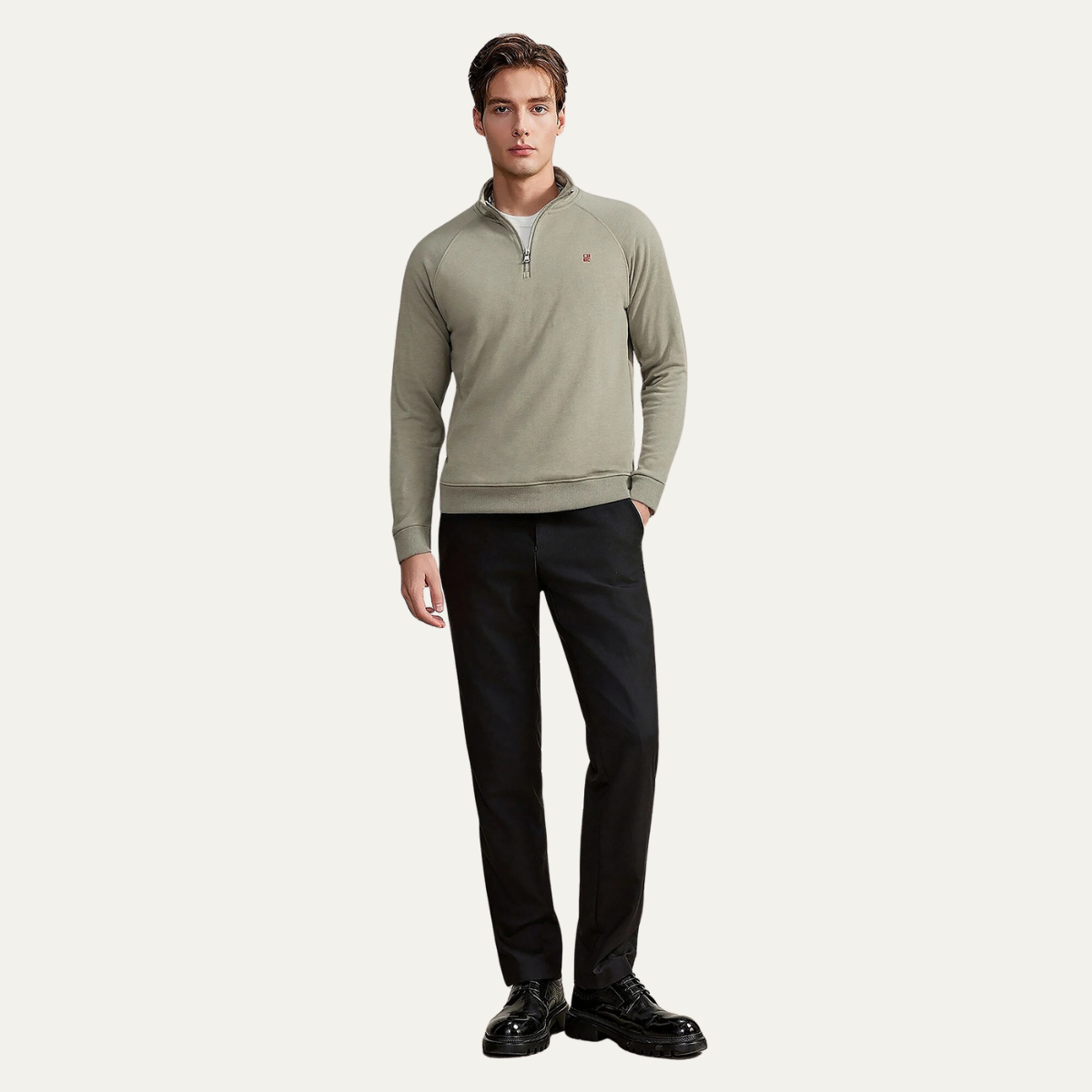 Axel | Men's Quarter Zip Sweater Beige Long Sleeve