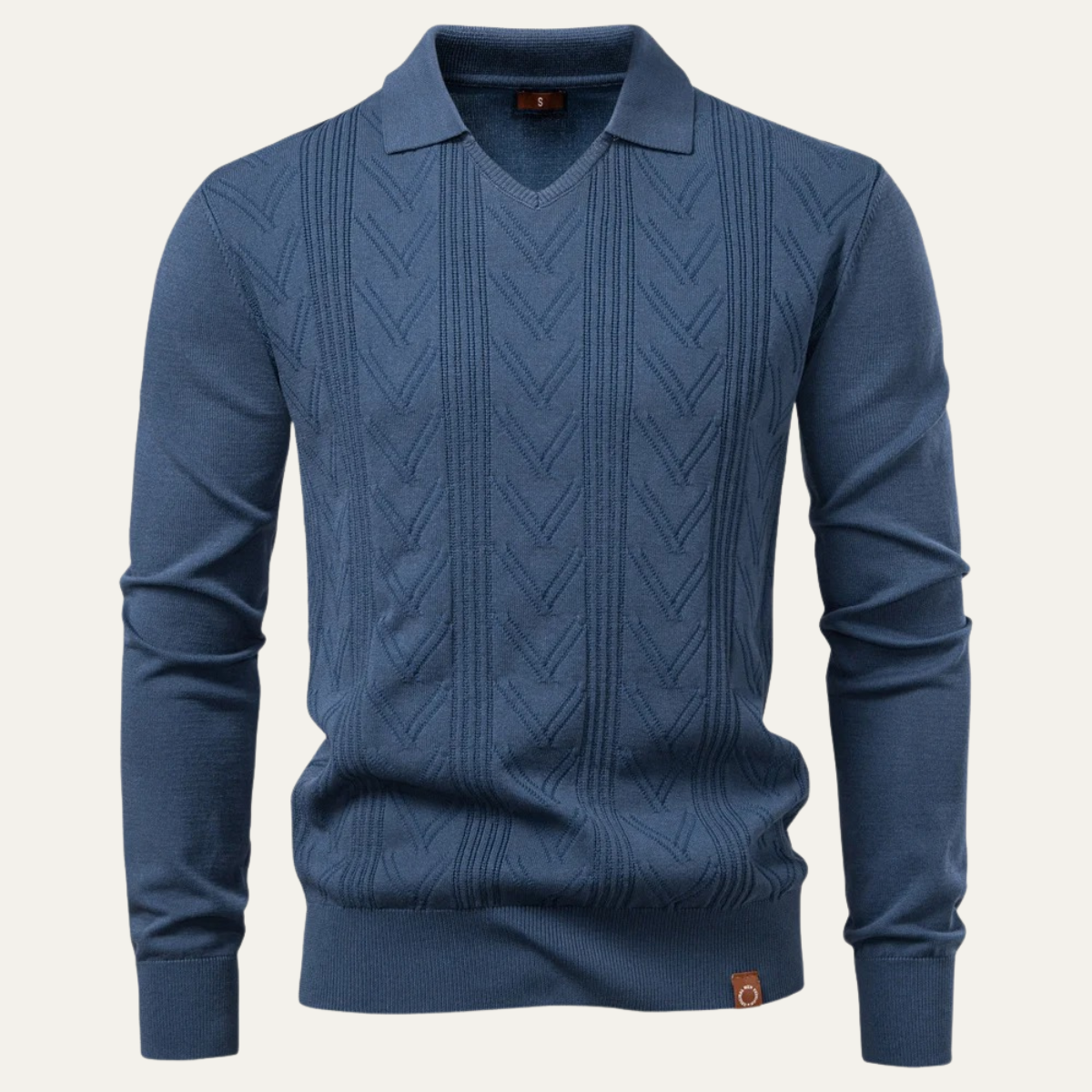 Voss | Men's Cream Cable Knit Sweater Collared V Neck