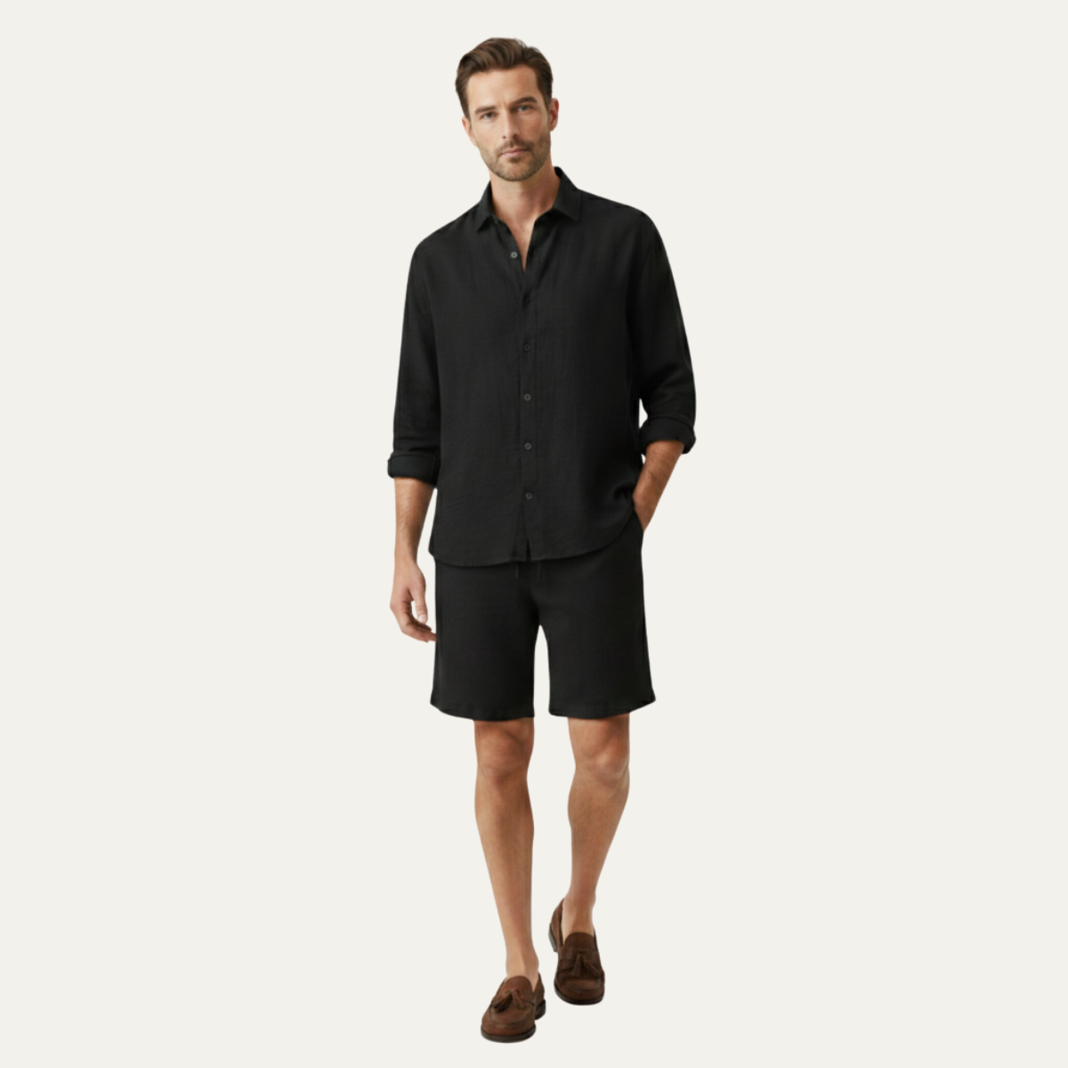 Wade | Men's Relaxed Linen Button Up Shirt Cream