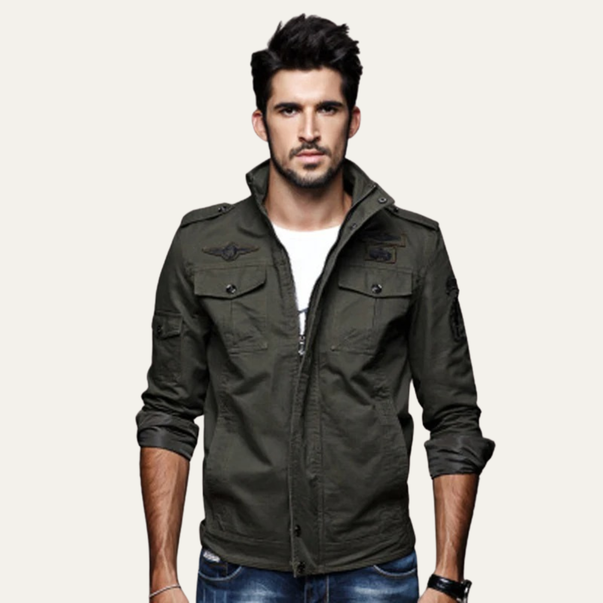 Eli | Men's Utility Military Jacket Olive Green Cargo Pockets