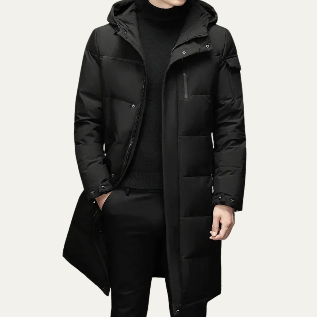 Knox | Men's Longline Puffer Coat Black Hood