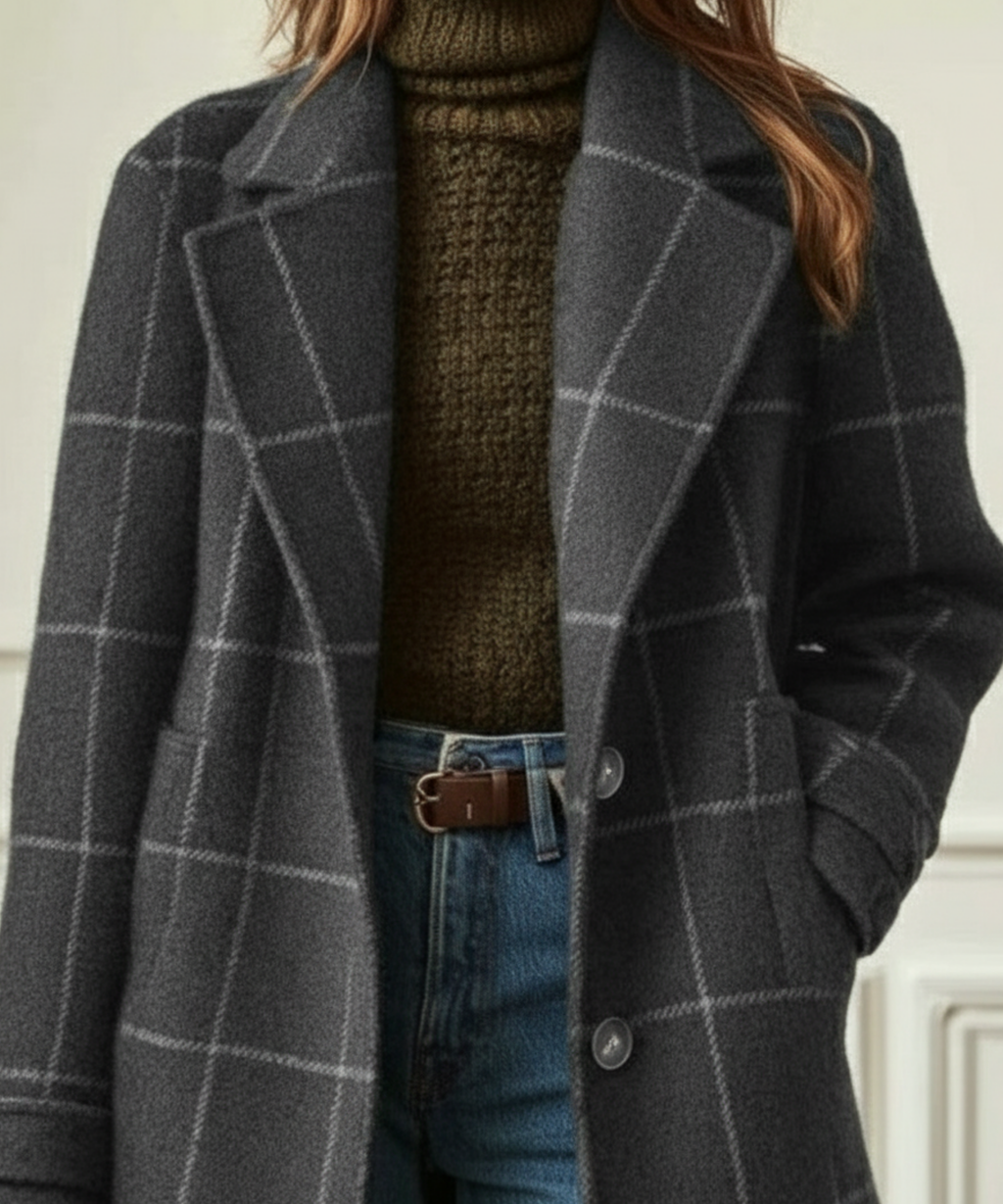 Dama Washington Greta women's plaid wool jacket green brown button front - view 6