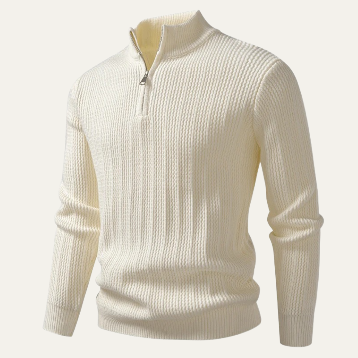 Soren | Men's Quarter Zip Sweater Cream Cable Knit Stand Collar