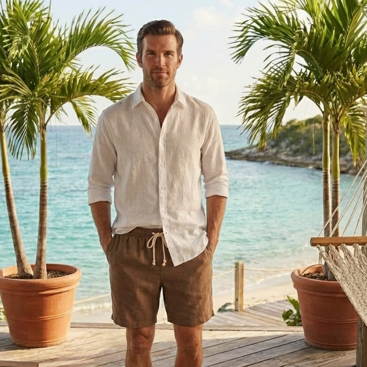 Beau | Men's Linen Shorts Gray Drawstring
