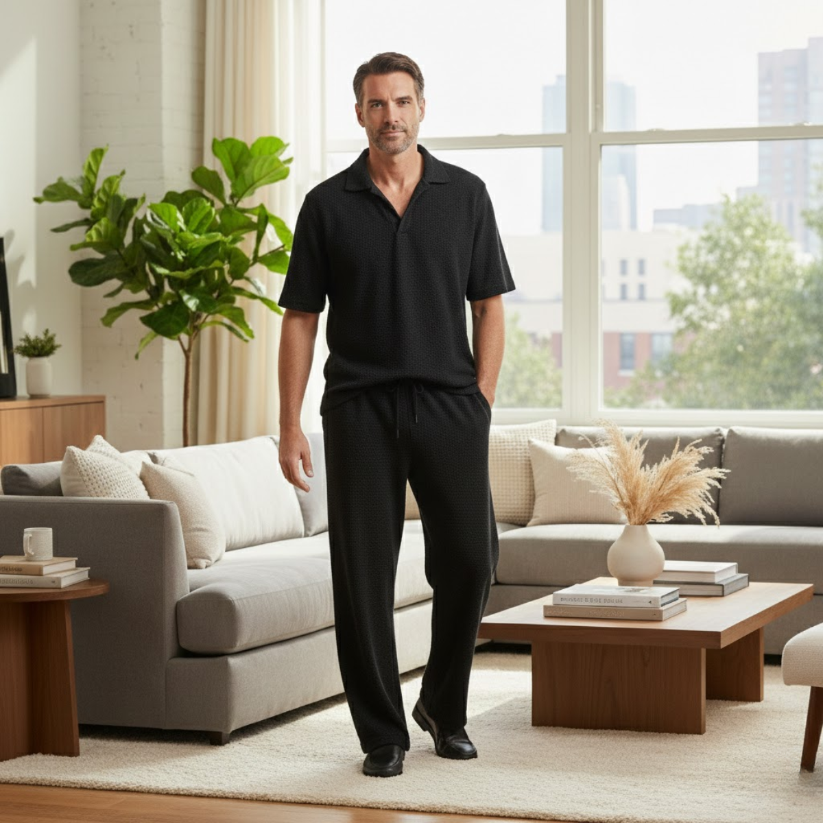 Sage | Men's Lounge Set Black Short Sleeve Relaxed Fit