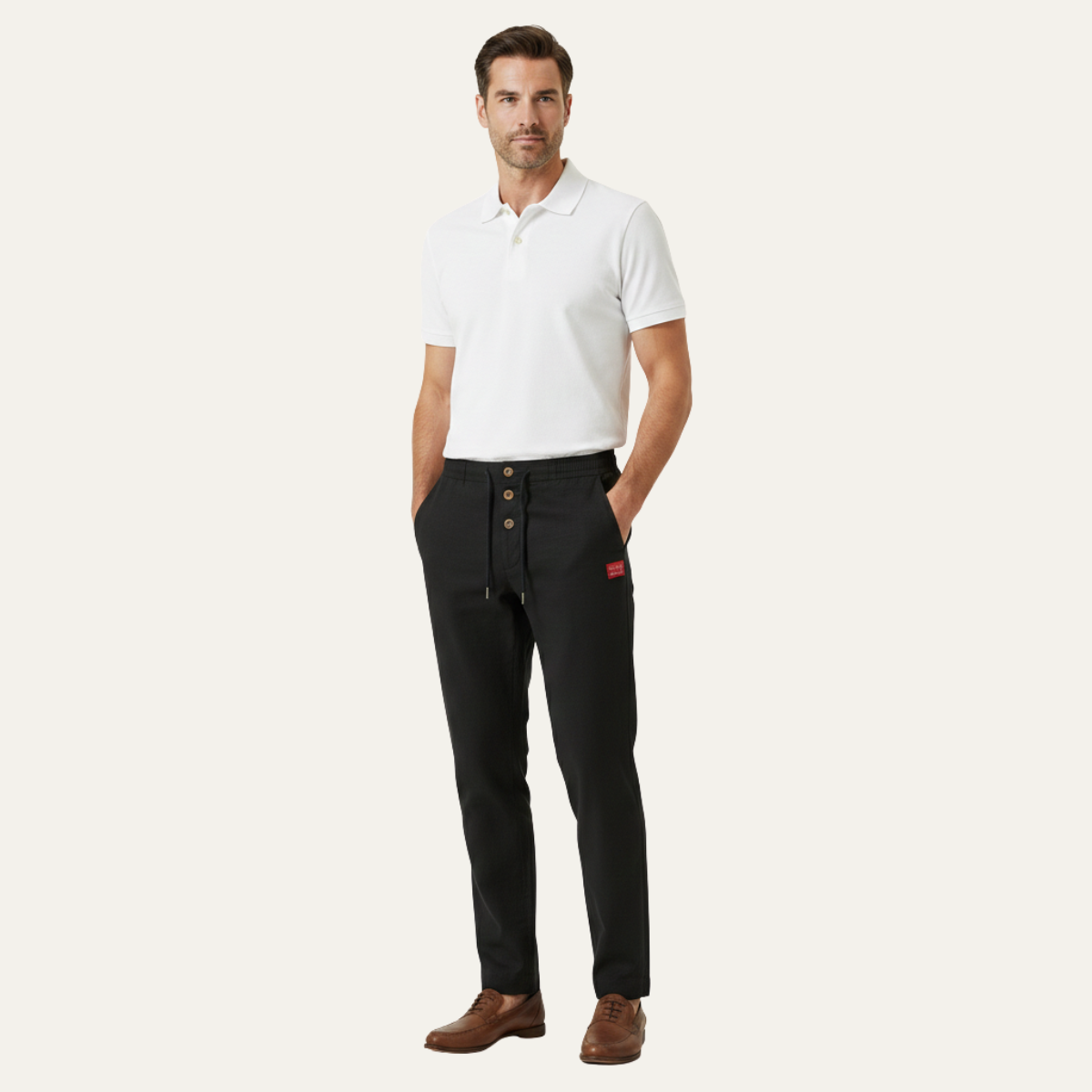 Ezra | Men's Casual Linen Pants Cream Straight Leg
