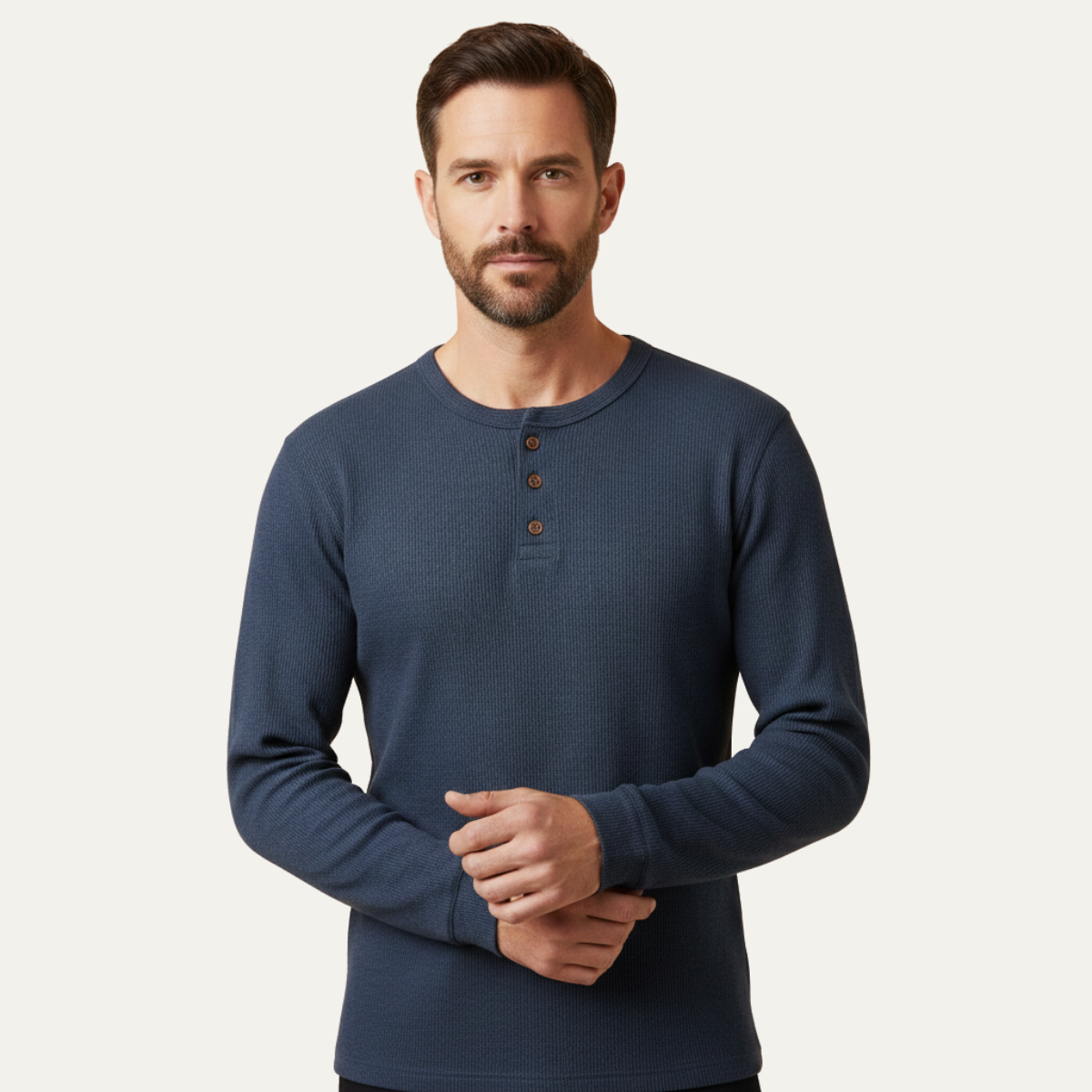 Beau | Men's Henley Shirt Gray Thermal Waffle Knit