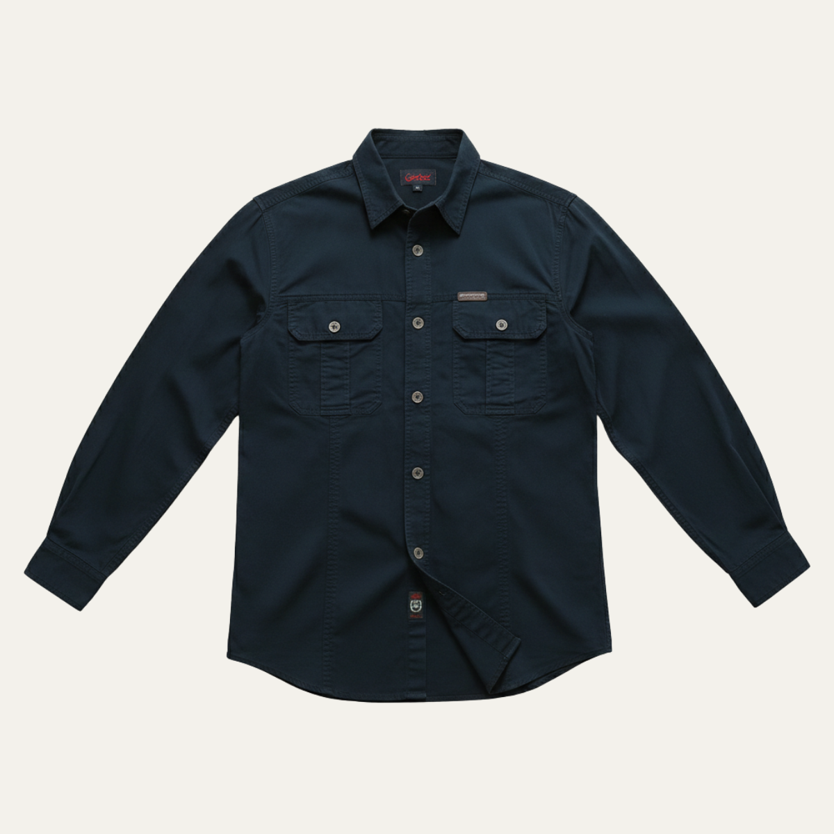 Eli | Men's Casual Denim Shirt Cream Long Sleeve Multi Pocket
