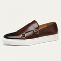 Dama Washington Ash men's double buckle loafer brown leather white sole - front view