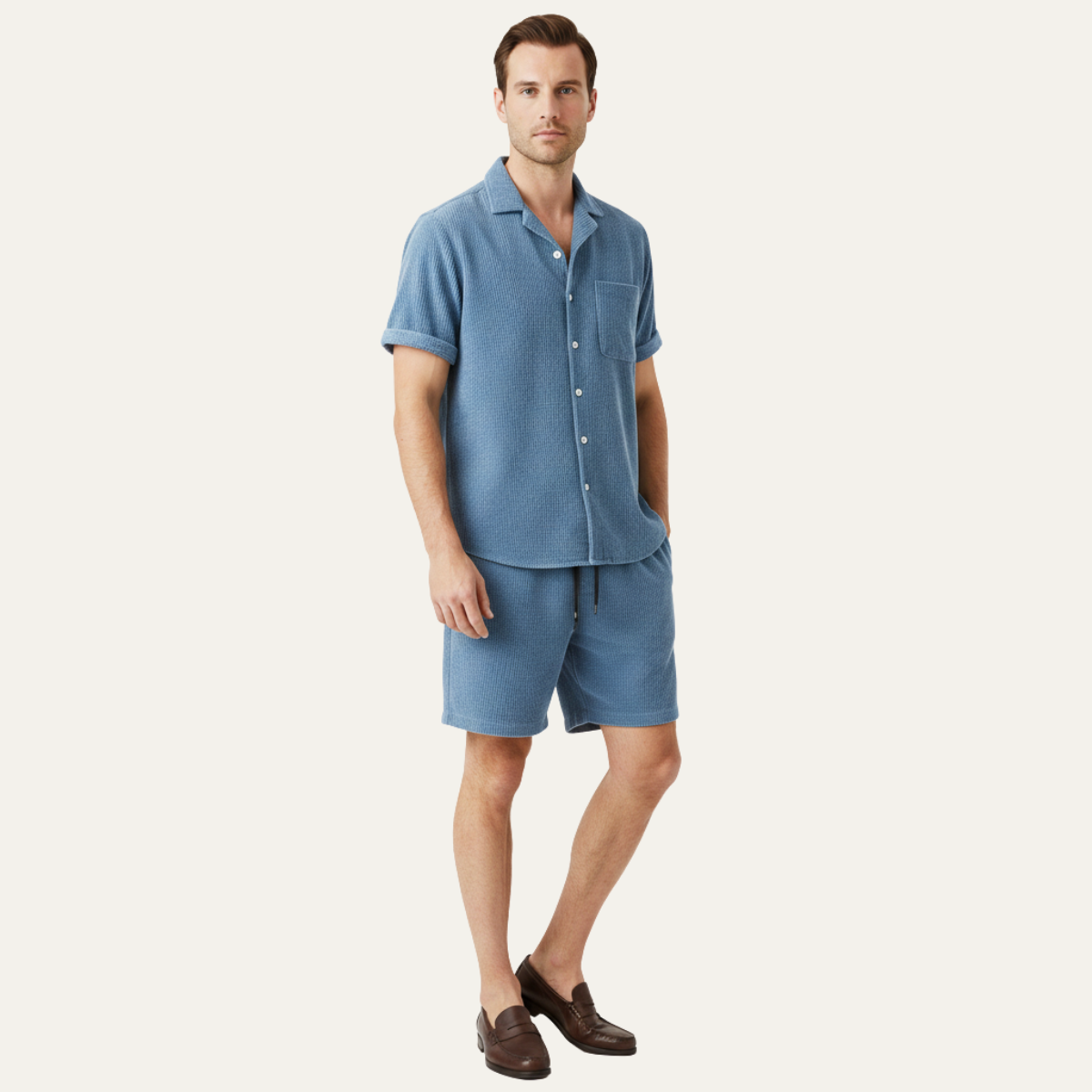 Ash | Men's Lounge Set Olive Green Short Sleeve Shirt Shorts