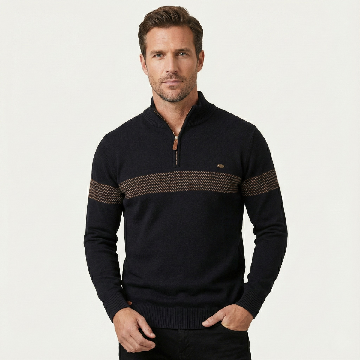 Ivo | Men's Casual Quarter Zip Sweater Navy Stripe