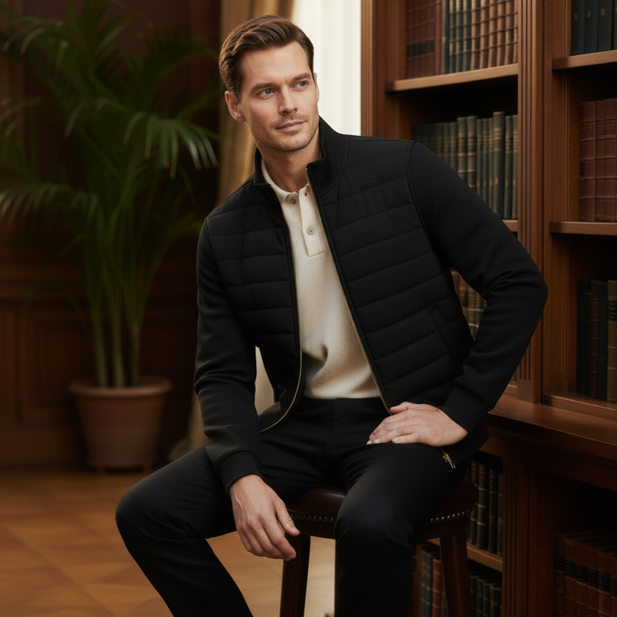 Jude | Men's Quilted Puffer Jacket Navy Zip Up