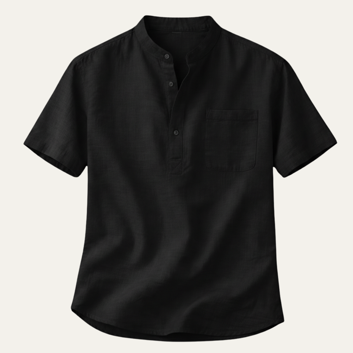 Callum | Men's Casual Linen Henley Black Short Sleeve