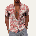Dama Washington Flint men's boho floral button up shirt pink cream - front view