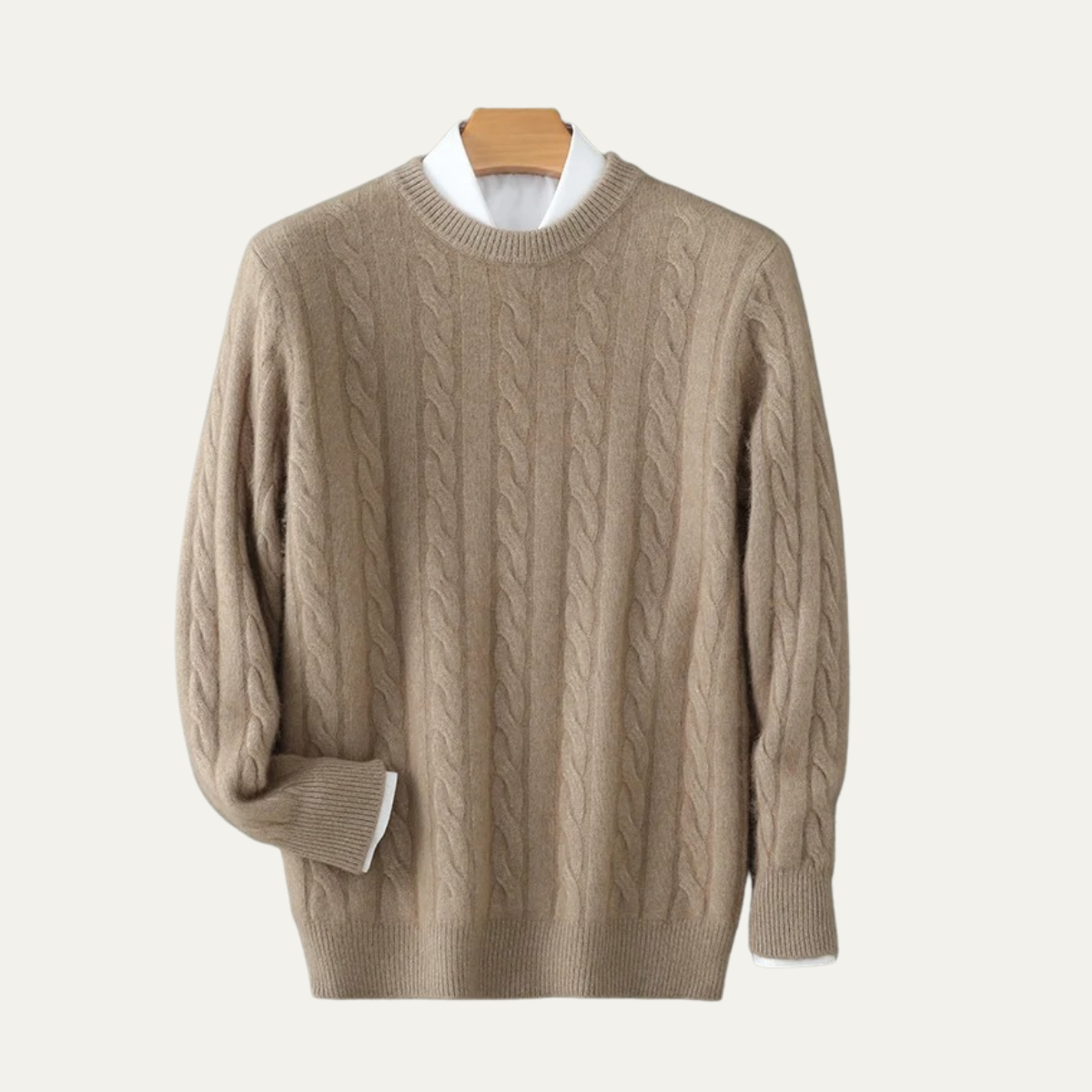 Bram | Men's Cable Knit Sweater Green Crew Neck