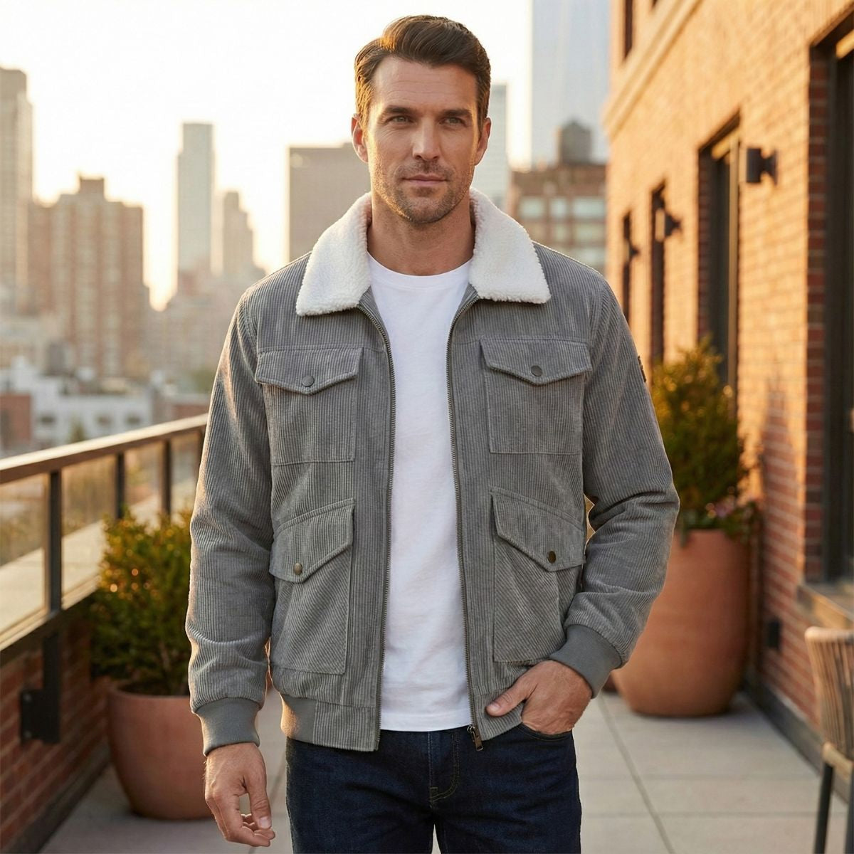 Blake | Men's Sherpa Lined Corduroy Jacket Camel