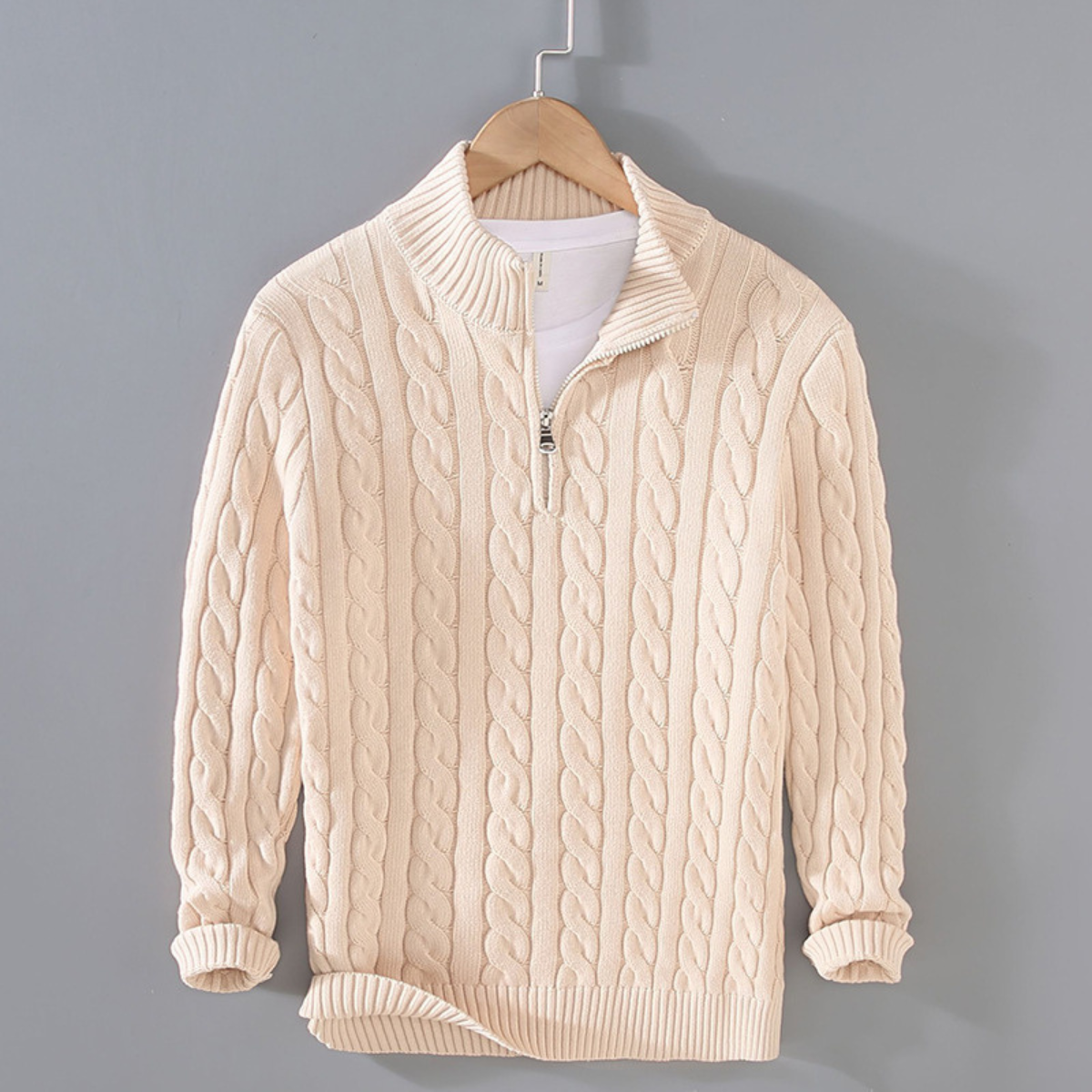 Beau | Men's Cable Knit Quarter Zip Sweater Black