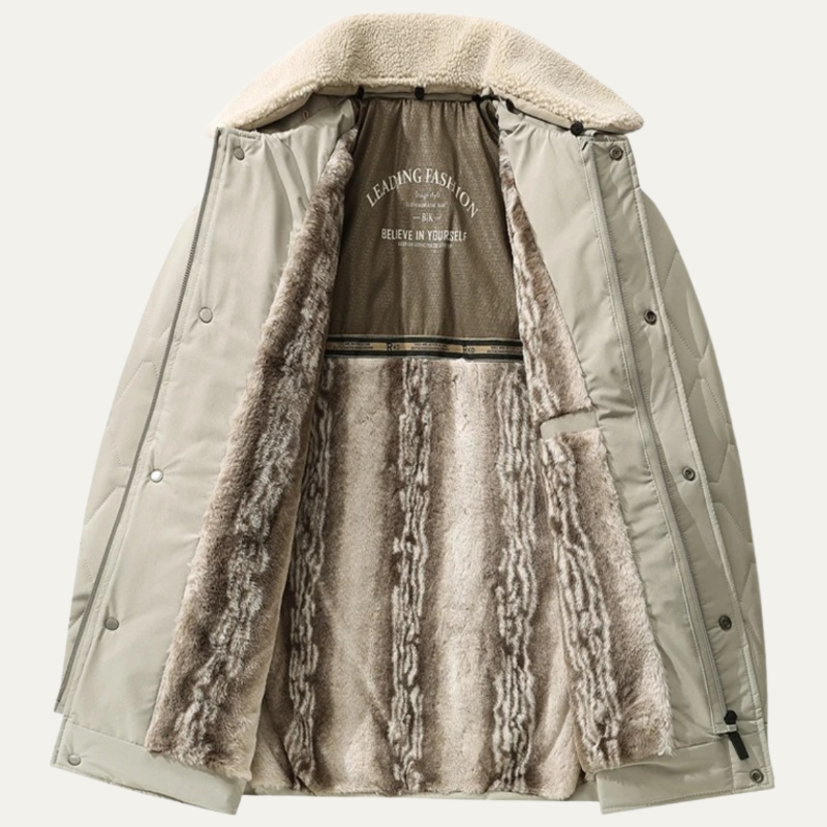 Bram | Men's Quilted Puffer Jacket Cream Sherpa Collar
