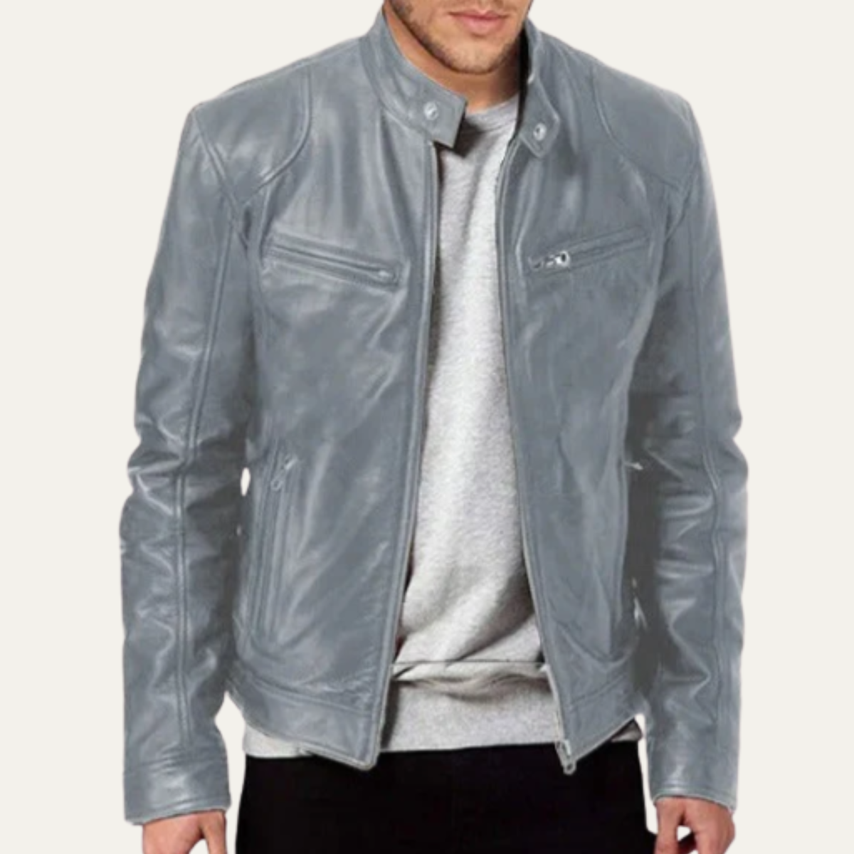 Beau | Men's Leather Jacket Burgundy Zip Up